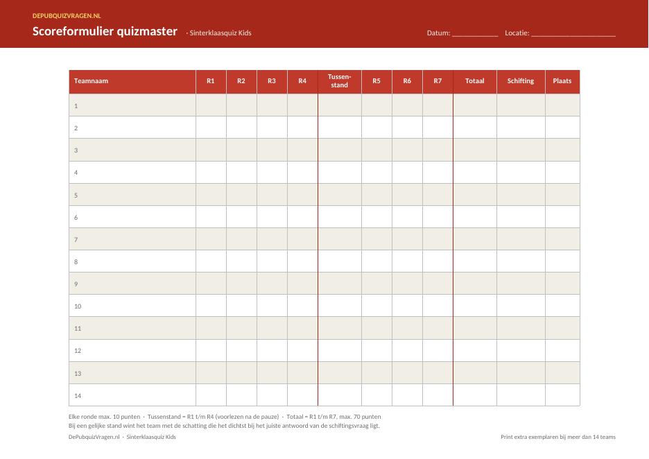 Sinterklaasquiz Kids – scoreformulier